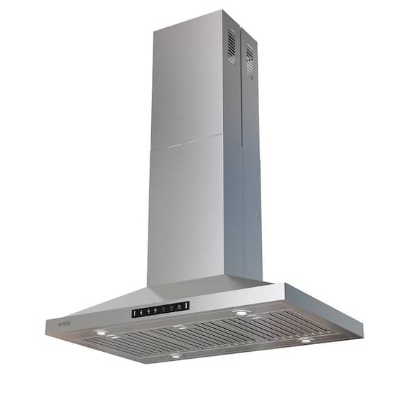 VIKIO 36 in. 380 CFM Convertible Island Mount Range Hood in Stainless Steel with 4 LED Lights Gesture Control, Carbon Filters