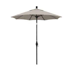 7.5 ft. Matted Black Aluminum Market Collar Tilt Patio Umbrella Fiberglass Ribs and in Woven Granite Olefin