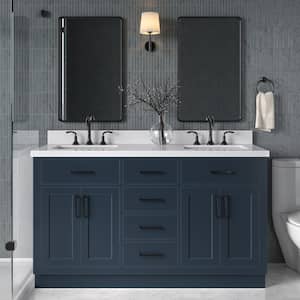 Hepburn 61 in. W x 22 in. D x 36 in. H Bath Vanity in Midnight Blue with Pure White Quartz Vanity Top with White Basins