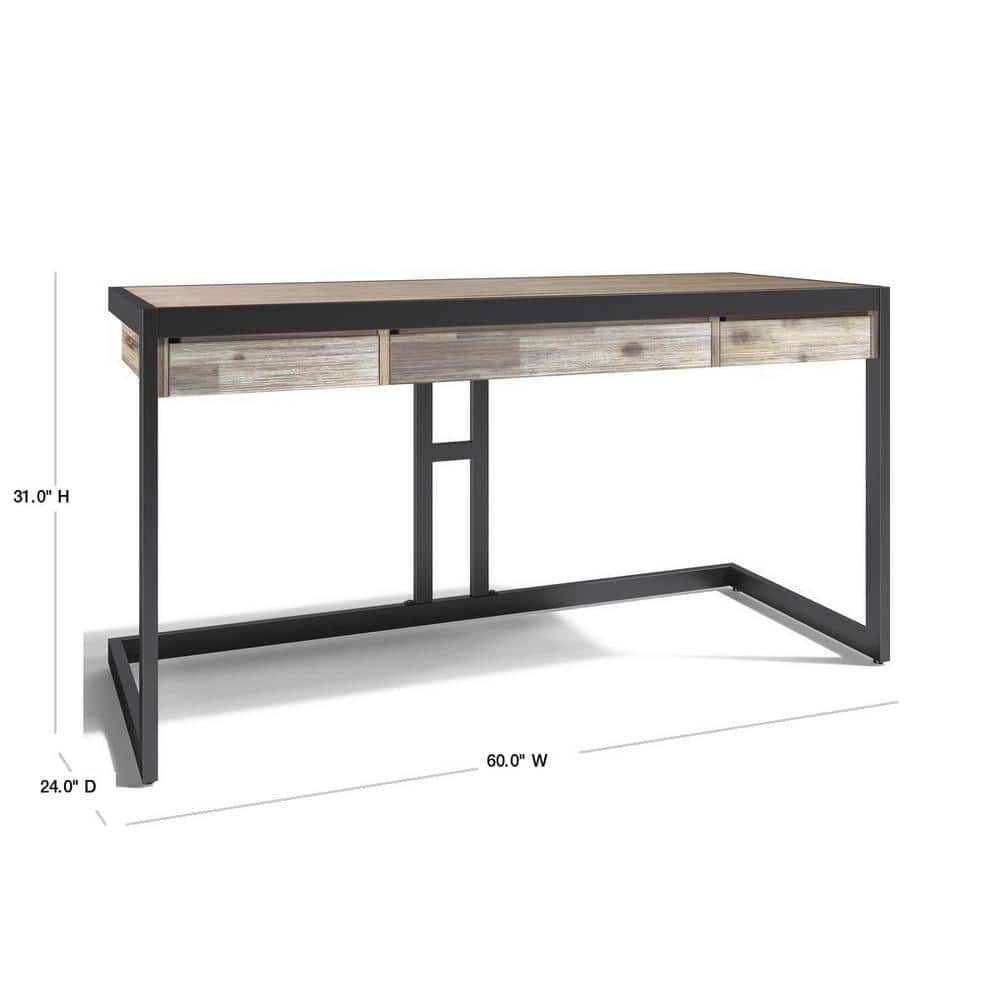 Erina 60" Distressed Grey Acacia Wood Desk with Metal Frame