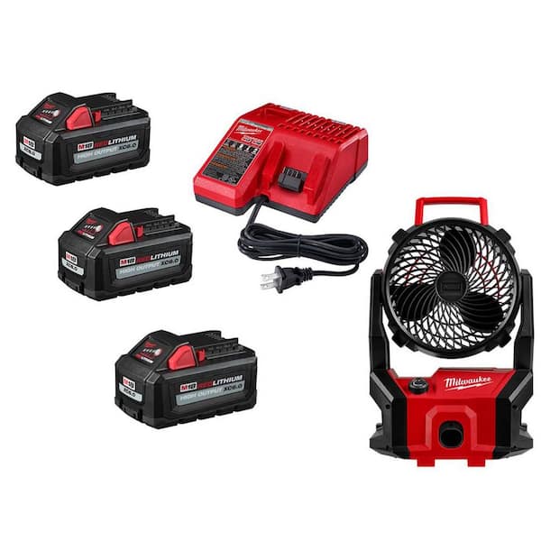 M18 18-Volt Lith-Ion Brushless Cordless PACKOUT Jobsite Fan w/ (3) Battery & Charger Kit