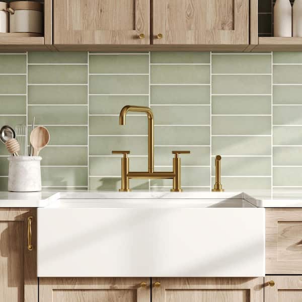 Culinary 2-Handle Industrial 8 in. Widespread Bridge Kitchen Faucet with Side Sprayer Spot Resist in Brushed Gold