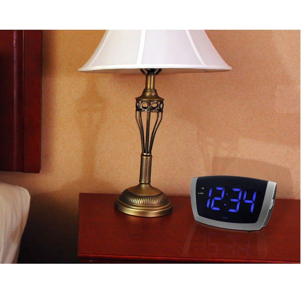 Equity by La Crosse Large 1.8 in. Blue LED Electric Alarm Table Clock with USB Port, Silver -  75904