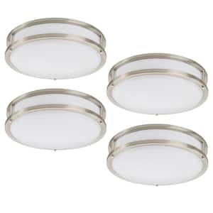 15 in. Orbit Round LED Brushed Nickel Flush Mount Ceiling Light 1600 Lms Adjustable Color Temperatures Dimmable (4-Pack)