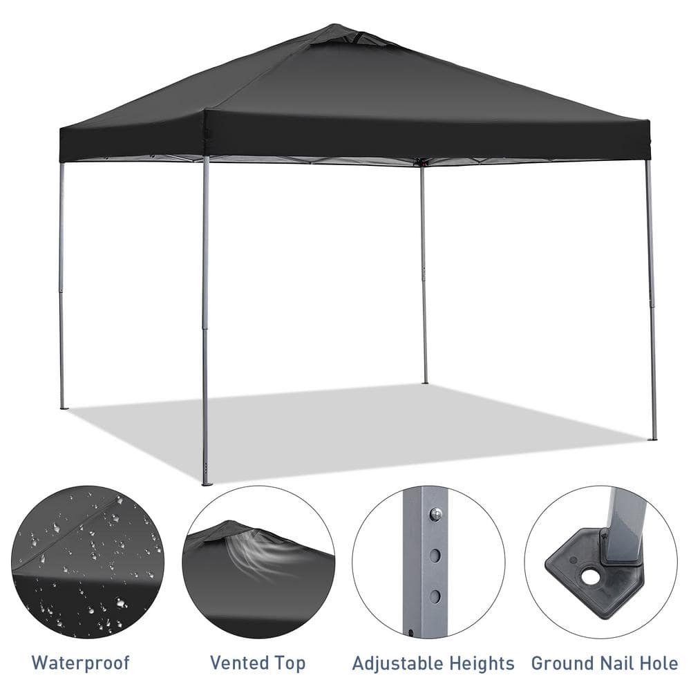 10x10 Black Adjustable Height Pop-Up Canopy Tent