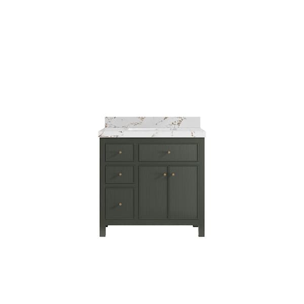 Willow Collections Sonoma 36 in. W x 22 in. D x 36 in. H Single Sink Bath Vanity in Pewter Green with 2 in. Viola Brown qt. Top