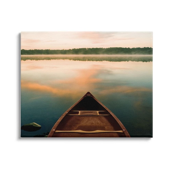 The Stupell Home Decor Collection Canoe on Lake Warm Sunrise Water Reflection by Danita Delimont Unframed Nature Art Print 30 in. x 24 in.