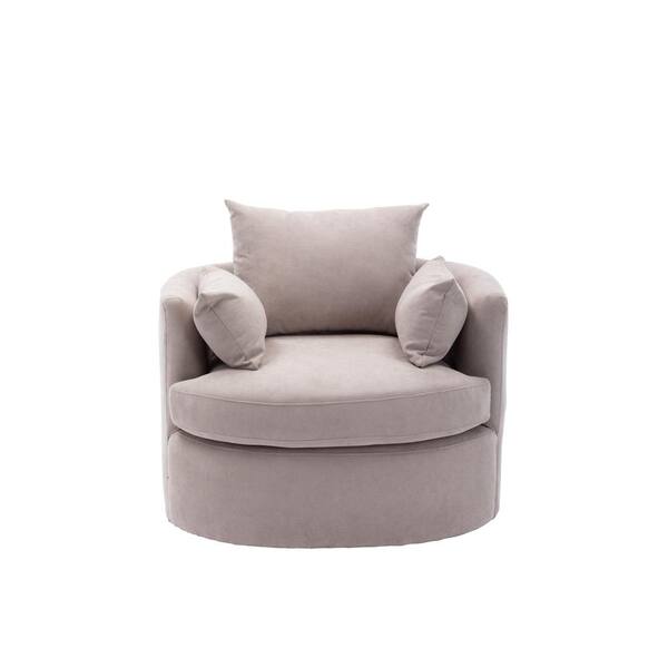 HOMEFUN Latte Modern Linen Fabric Upholstered Swivel Barrel Accent Chair with Toss Pillows