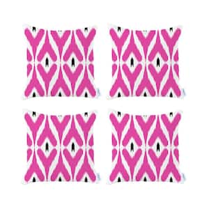 Ikat (Set of 4) Pink Square 18 in. x 18 in. Boho Throw Pillow Covers