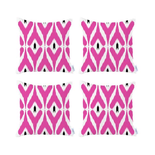 MIKE & Co. NEW YORK Ikat (Set of 4) Pink Square 18 in. x 18 in. Boho Throw Pillow Covers
