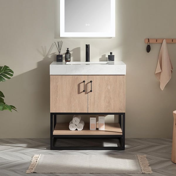 Alistair 30 in. W x 22 in. D x 34 in. H Single Bath Vanity in North American Oak with White Engineered Stone Top