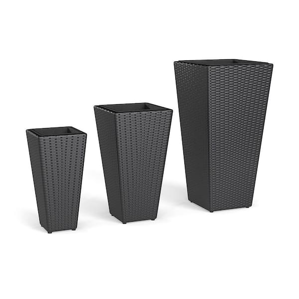 3-Piece Tapered Wicker Planter Set with PP Rattan Plant Boxes and