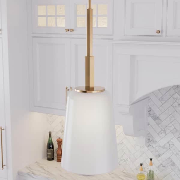 Nolita 1-Light Alturas Gold Island Pendant Light with Cased White Glass Shade