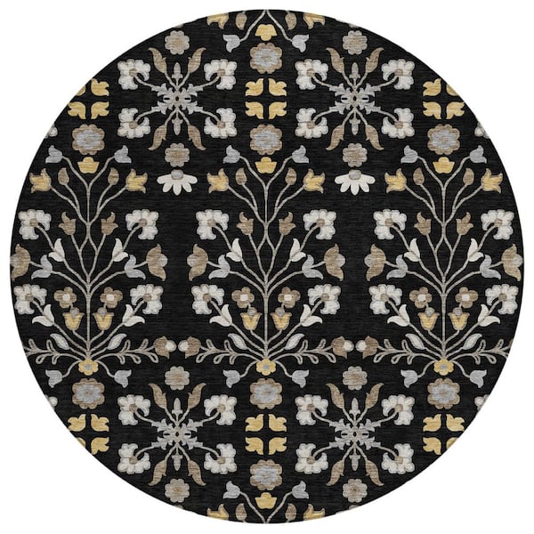 Chantille Machine Washable Indoor/Outdoor Abstract ACN3048 Black 8 ft. x 8 ft. Round Rug