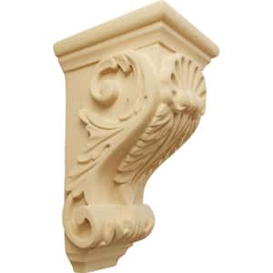 4 in. x 3-1/2 in. x 7 in. Unfinished Wood Alder Small Shell Corbel