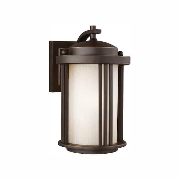 Generation Lighting Crowell 1-Light Antique Bronze Outdoor 10 in. Wall Lantern Sconce with LED Bulb