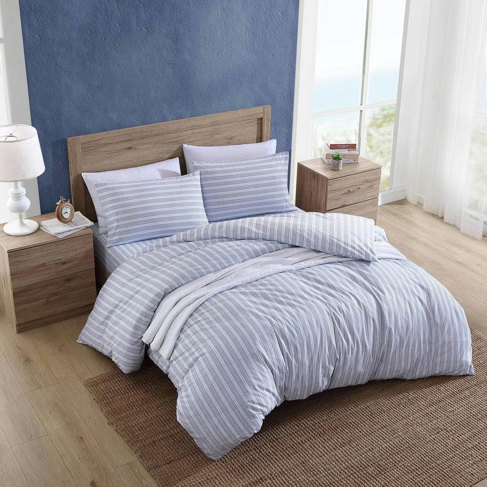 Twin Blue and White Cotton Nautical Duvet Cover Set