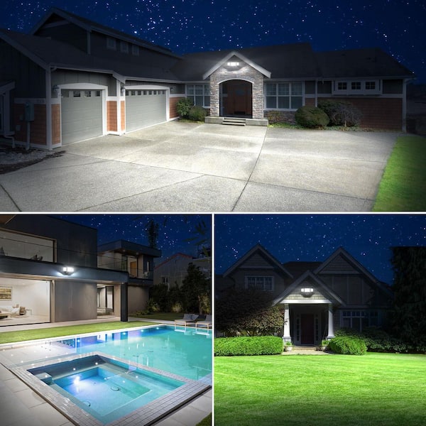 9000 Lumen Integrated LED Flood Light, 3 Adjustable Heads, IP66 Waterproof, 6500K Brightness Security Light for Yard