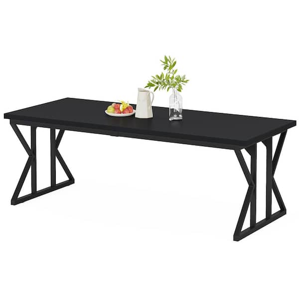 BYBLIGHT Roesler Black Wood 78.74 in. W. 4-Legs Long Dining Table Seats 6-8 for Living Room, Dining Room