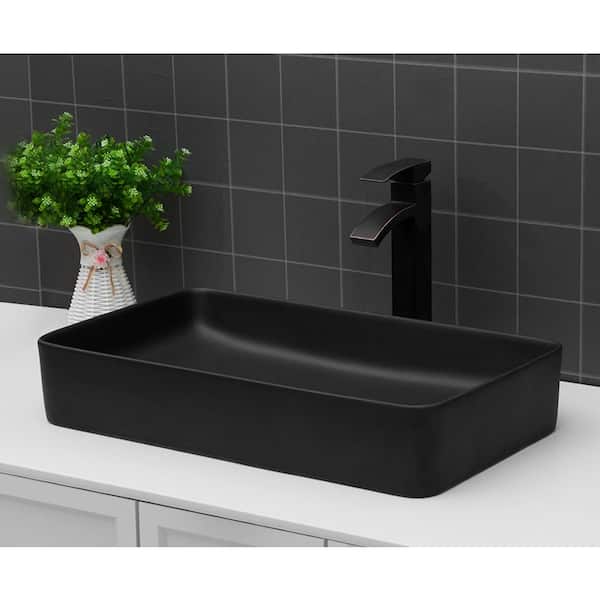 24 in. x 14 in. Vessel Sink Rectangle Above Bathroom Sink Black