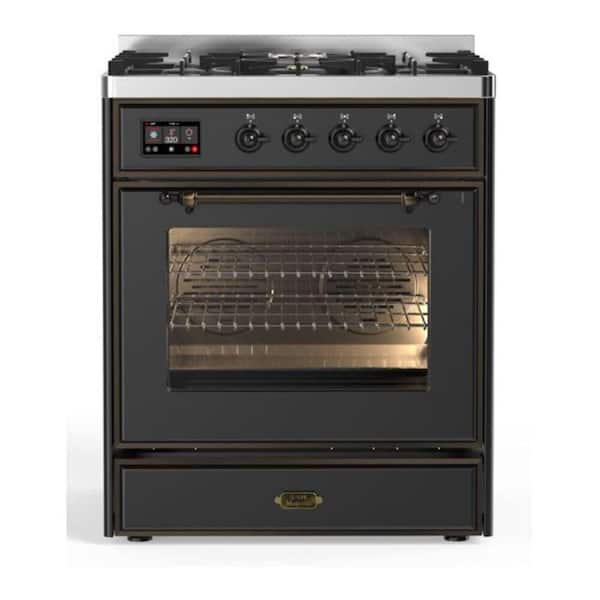 Majestic II 30 in. Single Oven Dual Fuel Range with 5 Sealed Burners, Glass Door, Burnished Trim in Graphite Matte