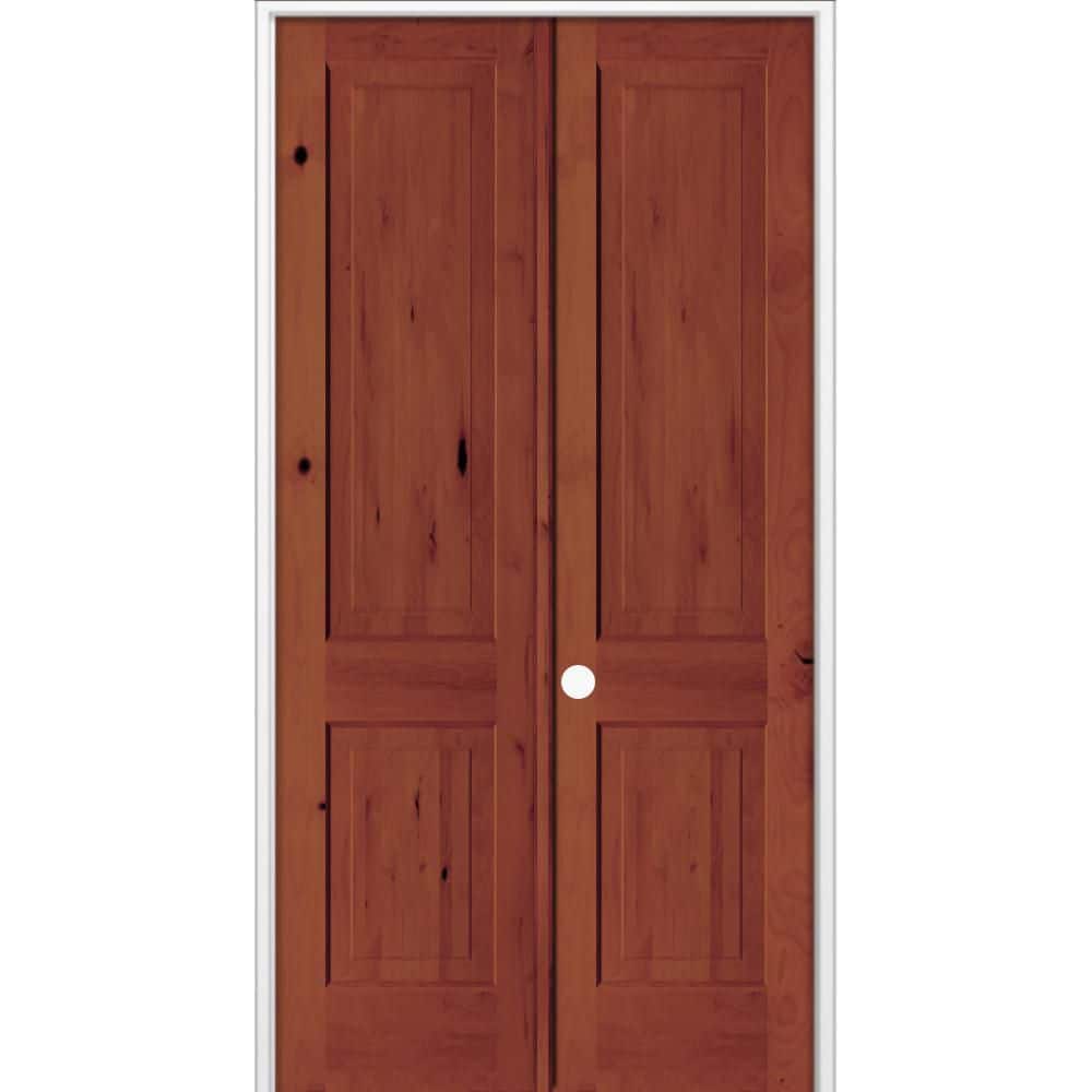 48 in. x 96 in. Rustic Knotty Alder 2-Panel Right Active BEHR Amaretto Stain Double Prehung Interior Wood Door price history on PriceWatchPro