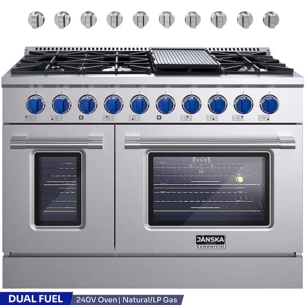 48 in. 6.7 Cu. Ft. Professional Freestanding Dual Fuel Range with 8 Burners, Griddle and Double Oven in Stainless Steel