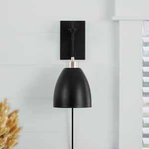 Needham 1-Light Black with Brushed Nickel Indoor Wall Sconce, Industrial Wall Light with Bulb Included