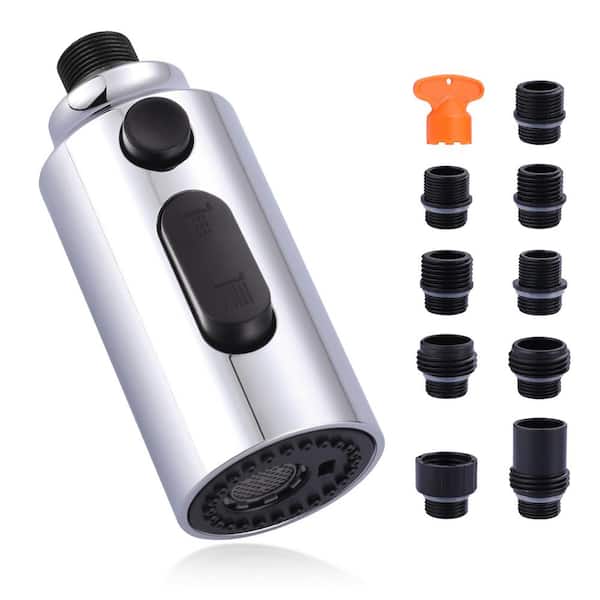 3 Functions Kitchen Faucet Spray Head Replacement with 9 Adapter Kits in Chrome