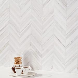 Auburn White 4 in. x 0.39 in. Polished Marble Floor and Wall Mosaic Tile Sample