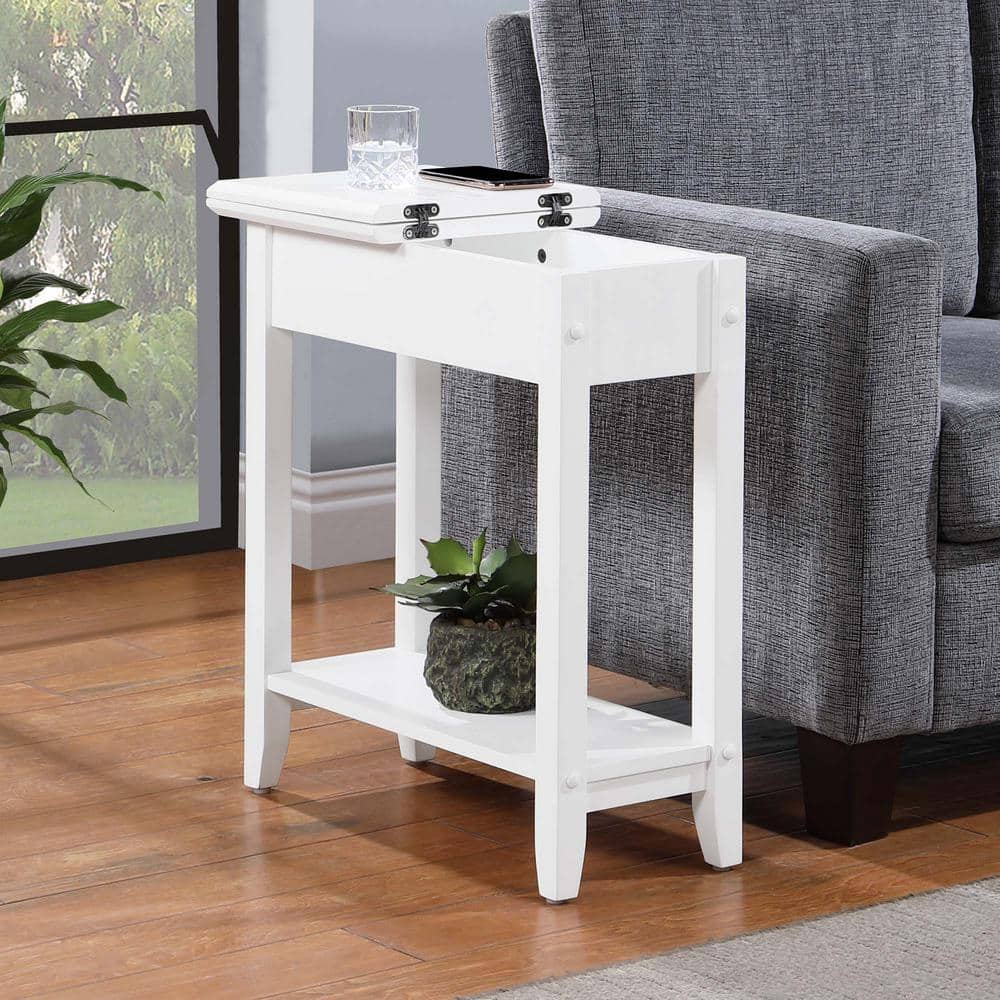 American Heritage White Wooden Flip Top End Table with Storage