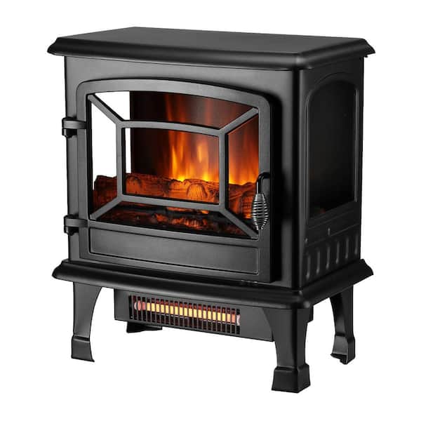 1400 Watt 20 in. Black Indoor Electric Freestanding Stove Infrared Space Heater with Flame Effect and Crackling Sound