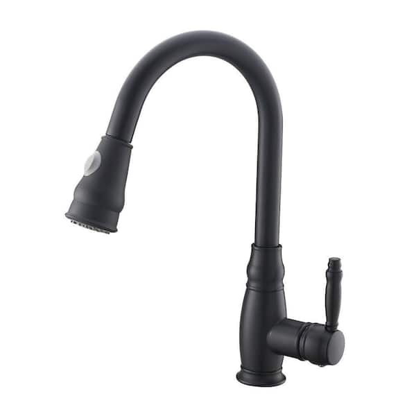 15.7 in H Single Handle Pull Down Sprayer Kitchen Faucet in Black with 360° Spout Swivel