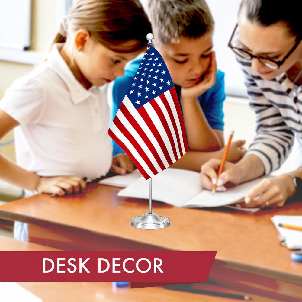 Patriotic 8.5x5.5 Inch American Desk Flag with Metal Pole