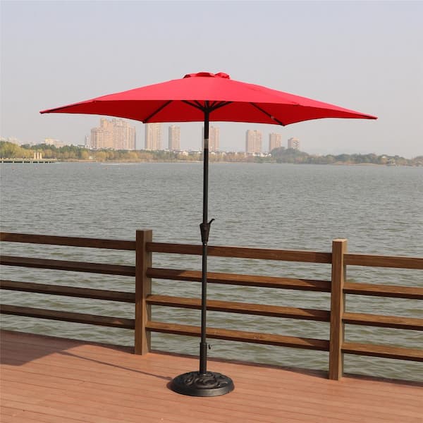Unbranded 8.8 ft. Outdoor Patio Market Sunshade Patio Umbrella with 33 lbs. Umbrella Base Push Button Tilt and Crank Lift Red
