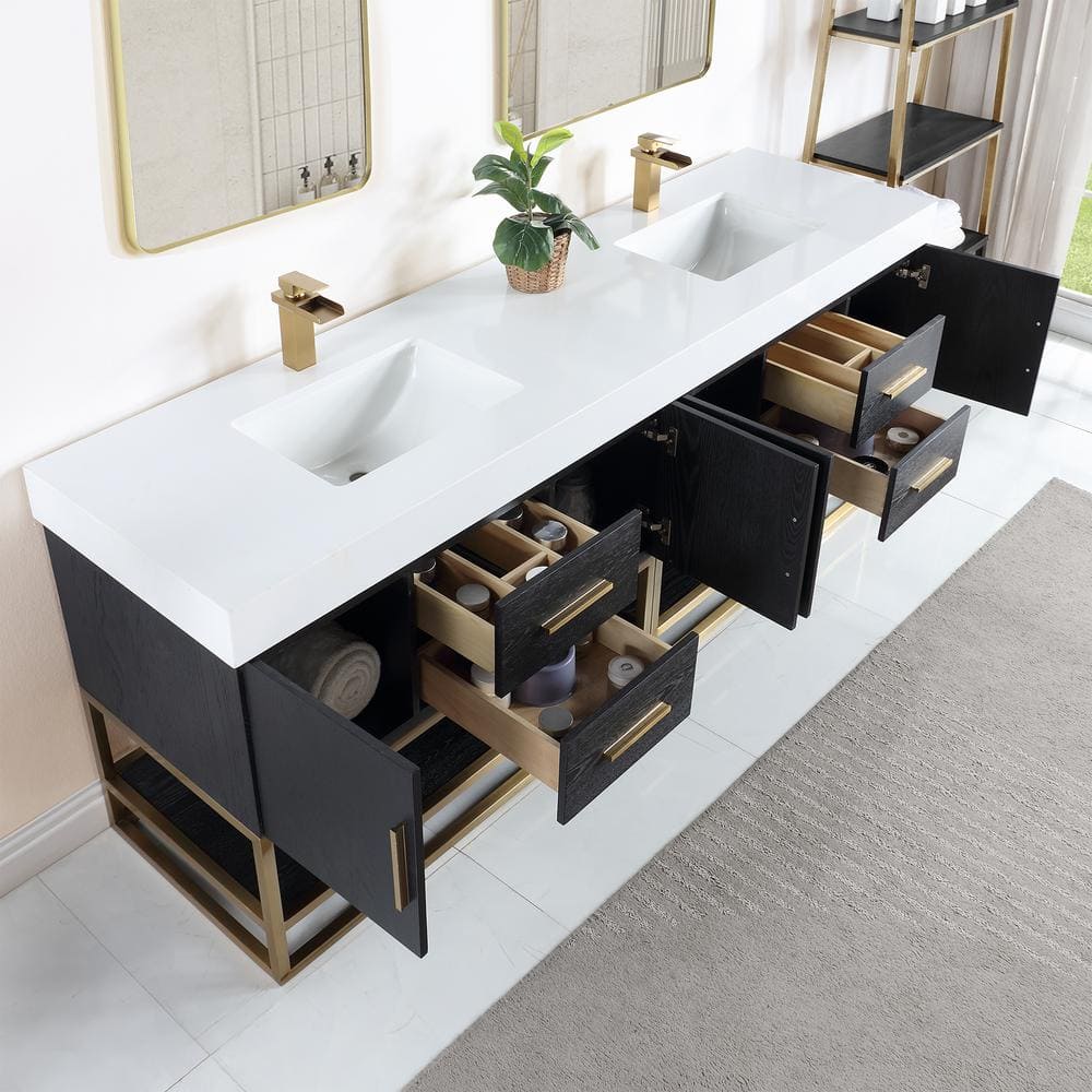 Bianco Double Vanity in Black Oak with White Stone Top