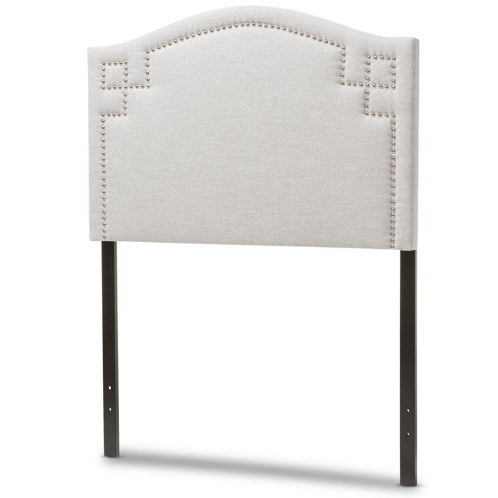 Greyish Beige Tufted Upholstered Queen Headboard with Nailhead Trim