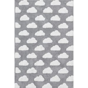 Raised Cloud Kids Machine Washable Area Rug Gray Doormat 3 ft. x 5 ft. Accent Rug