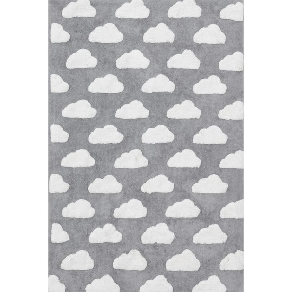 nuLOOM Raised Cloud Kids Machine Washable Area Rug Gray 4' ft. x 6' ft. Area Rug