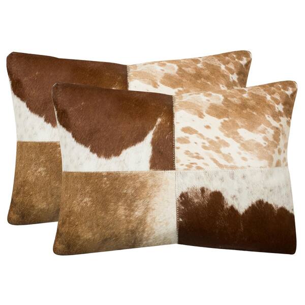 Safavieh Carley Tan and White Animal Print Cowhide Down Alternative 14 in. x 20 in. Throw Pillow (Set of 2)