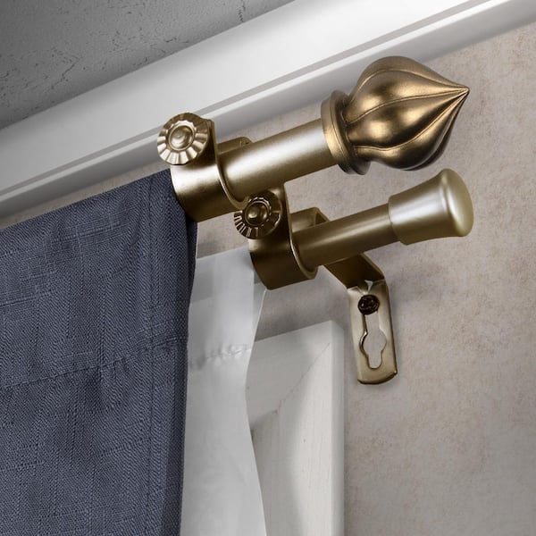 48 in. - 84 in. Adjustable Double Curtain Rod 5/8 in. Dia in Antique Gold with Pierson Finials