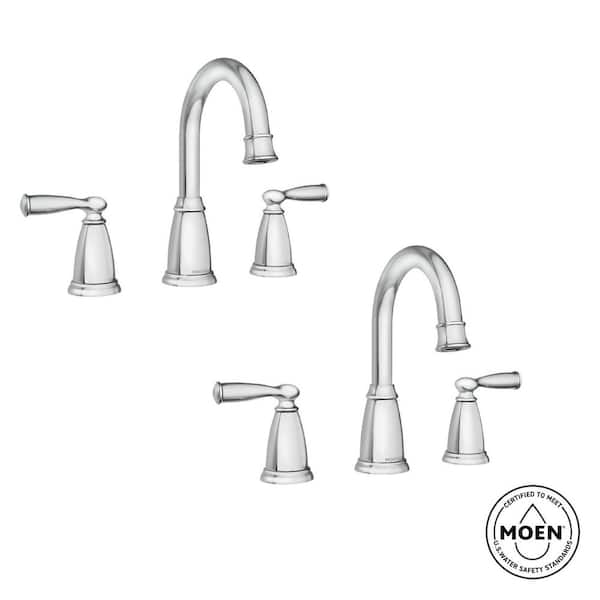 Banbury 8 in. Widespread Double Handle High Arc Bathroom Faucet in Chrome (Valve Included) (2-pack)