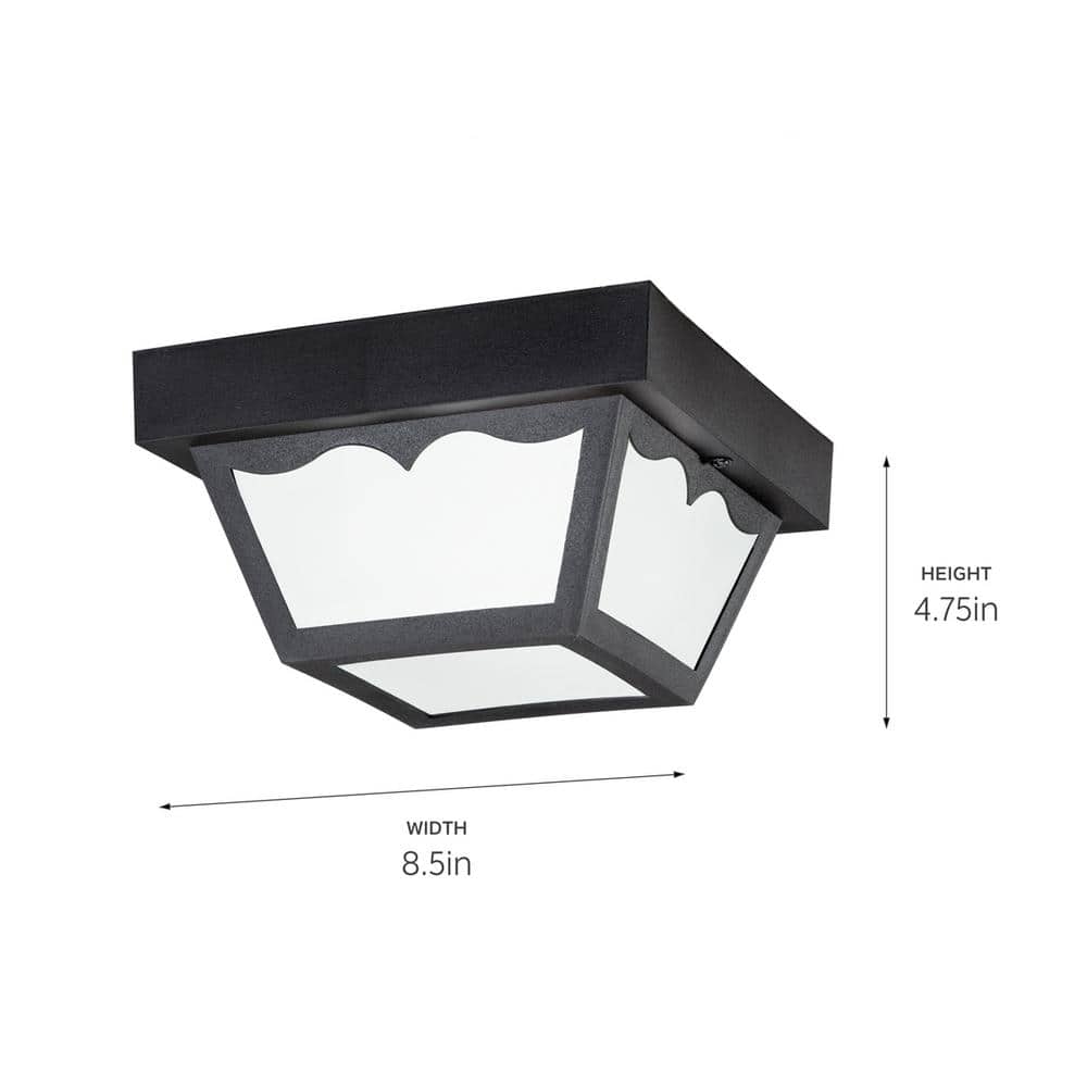 Black Polypropylene and Glass Outdoor Flush Mount Light