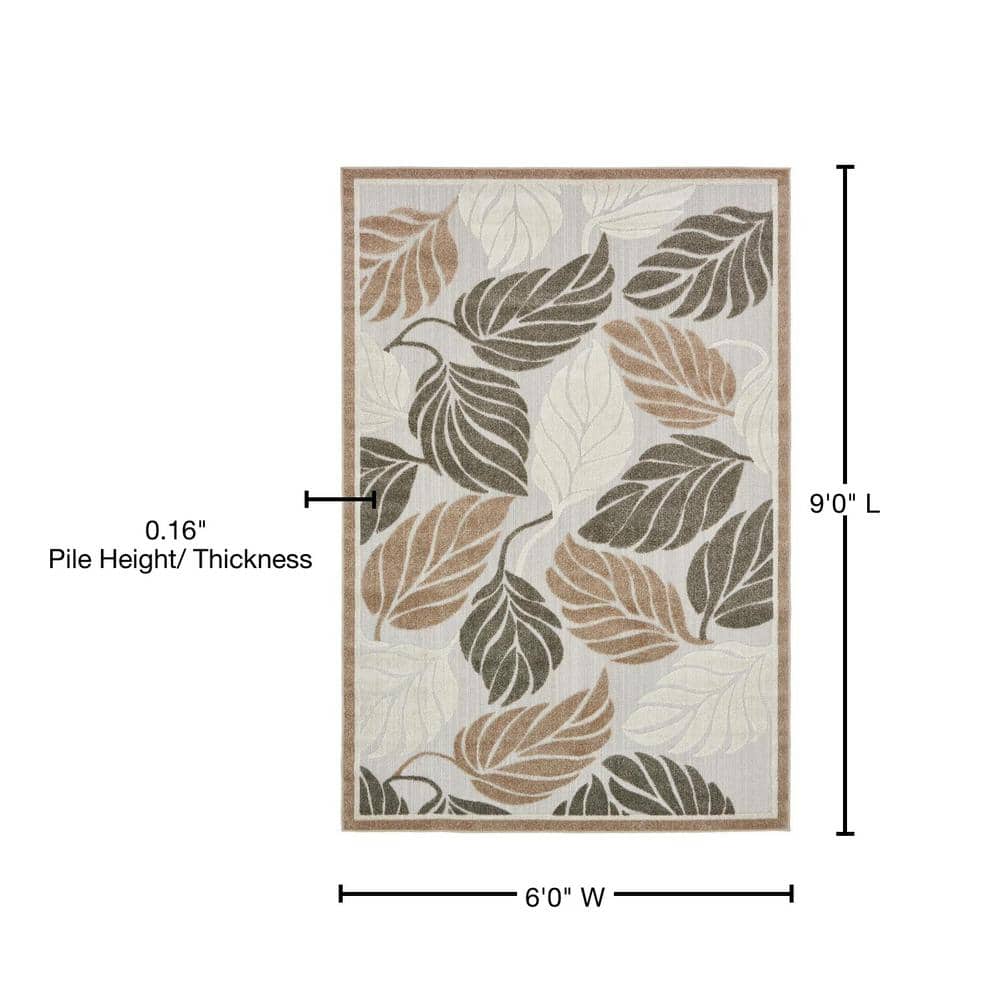 Beige and Gray 6' x 9' Abstract Synthetic Outdoor Rug