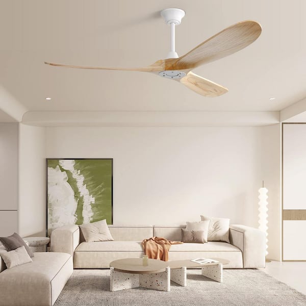 60 in. Indoor/Outdoor Modern Solid Wood White Ceiling Fan with Remote Control and DC Reversible Motor