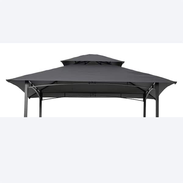 Unbranded Replacement Canopy Cover Only, 8 x 5 ft. Patio Double Tiered Grill Gazebo Canopy Top Fabric (Frame Not Include), Gray