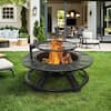 Bestier 47 in. Wood Burning Fire Pit Outdoor Backyard Patio Fire Pit with Cooking Grill Grate, Deer Head Style USHD-O700611B-BLK