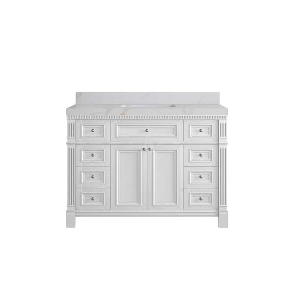 Paris 48 in. W x 22 in. D x 36 in. H Single Sink Bath Vanity in White with 2 in. Calacatta Sienna qt. Top