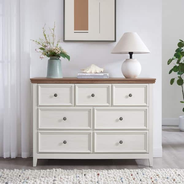 Beige 37.66 in. H Accent Cabinet with 7-Drawers