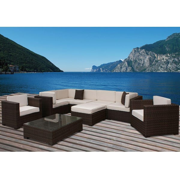 Atlantic Contemporary Lifestyle Southampton 9-Piece Patio Sectional Seating Set with Off-White Cushions